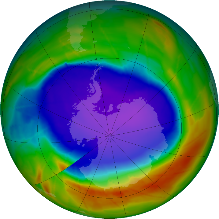 Antarctic ozone map for 01 October 2009